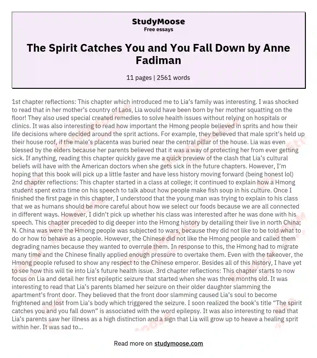 The Spirit Catches You and You Fall Down by Anne Fadiman essay