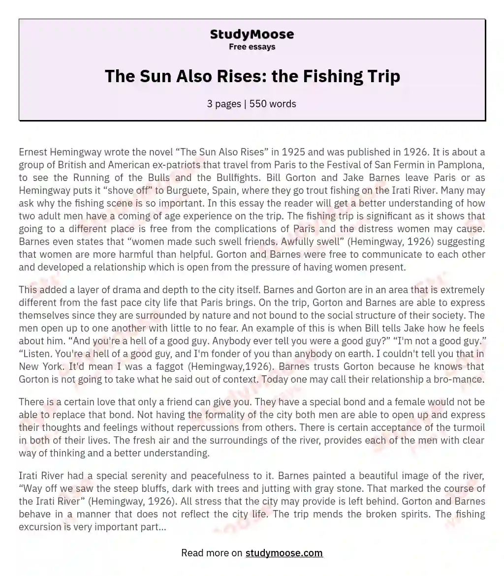 The Sun Also Rises: the Fishing Trip essay