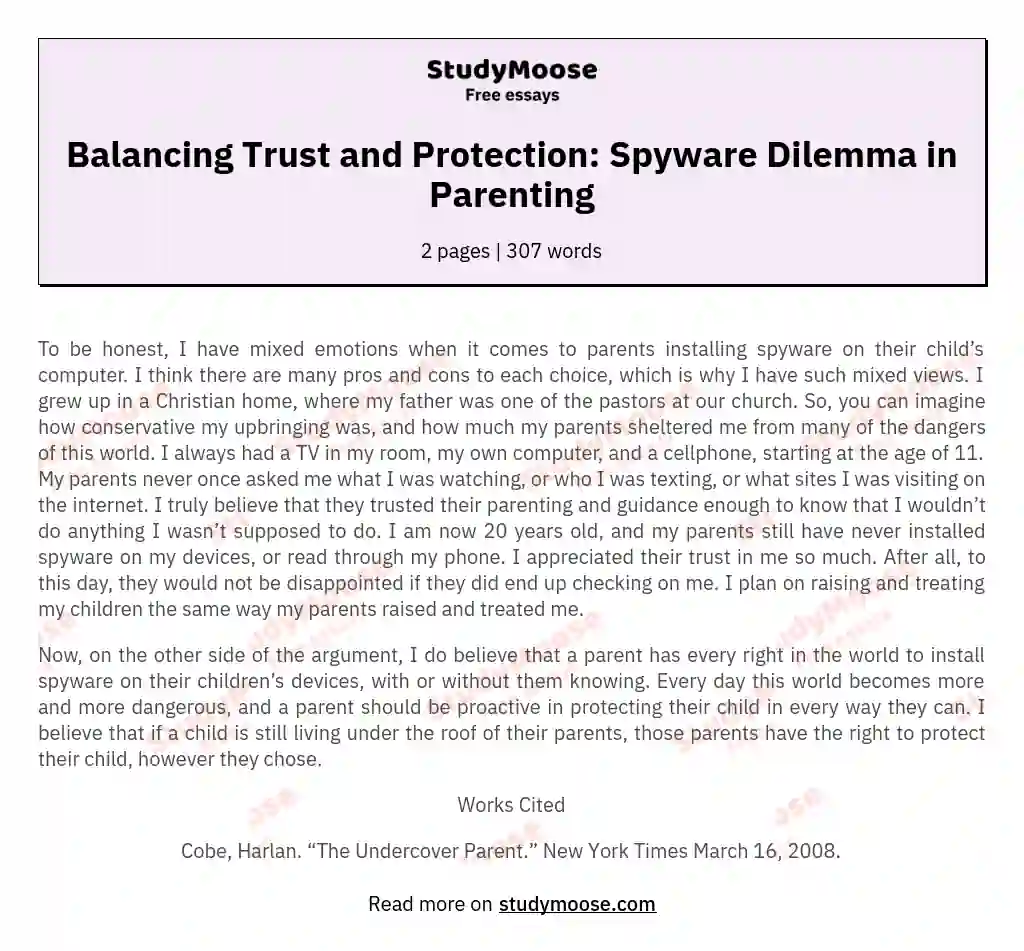 Balancing Trust and Protection: Spyware Dilemma in Parenting essay
