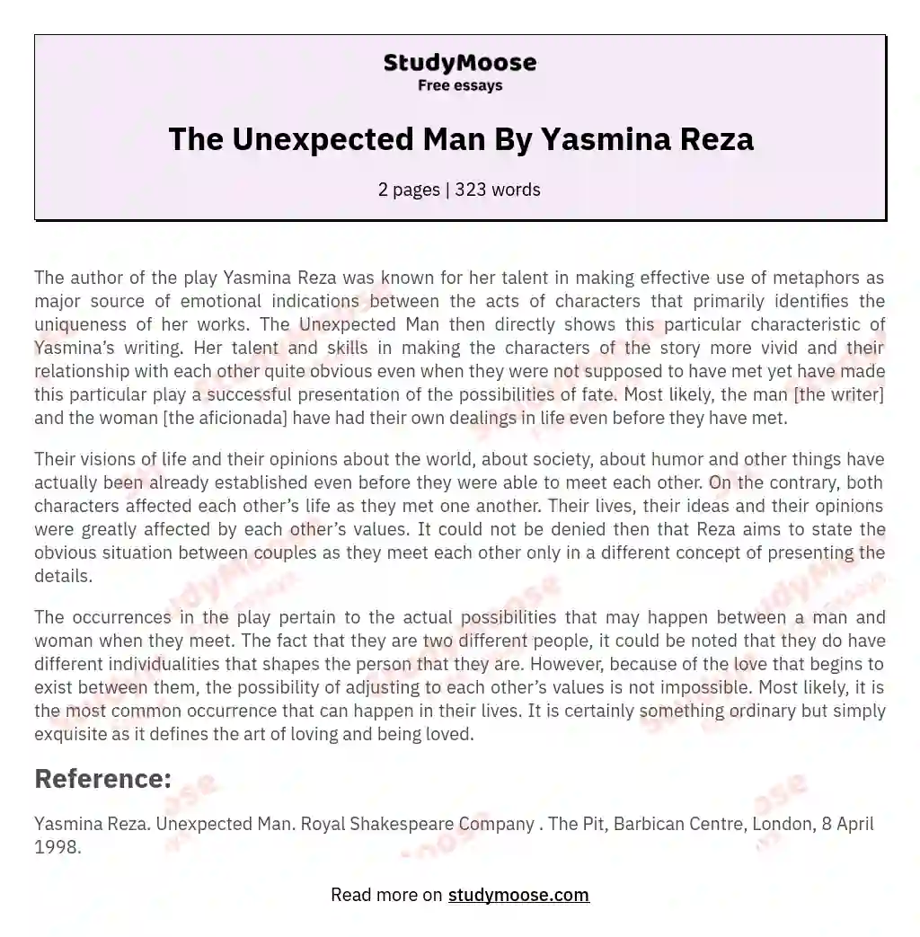 The Unexpected Man By Yasmina Reza essay