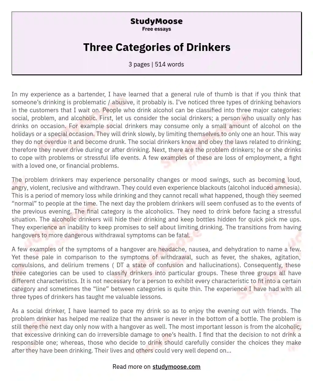 Three Categories of Drinkers essay