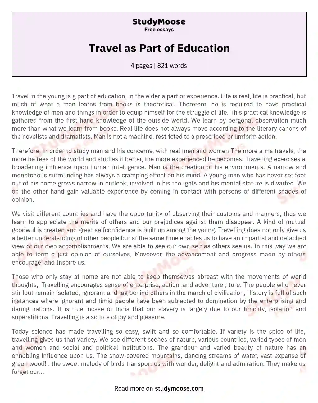 Travel as Part of Education essay