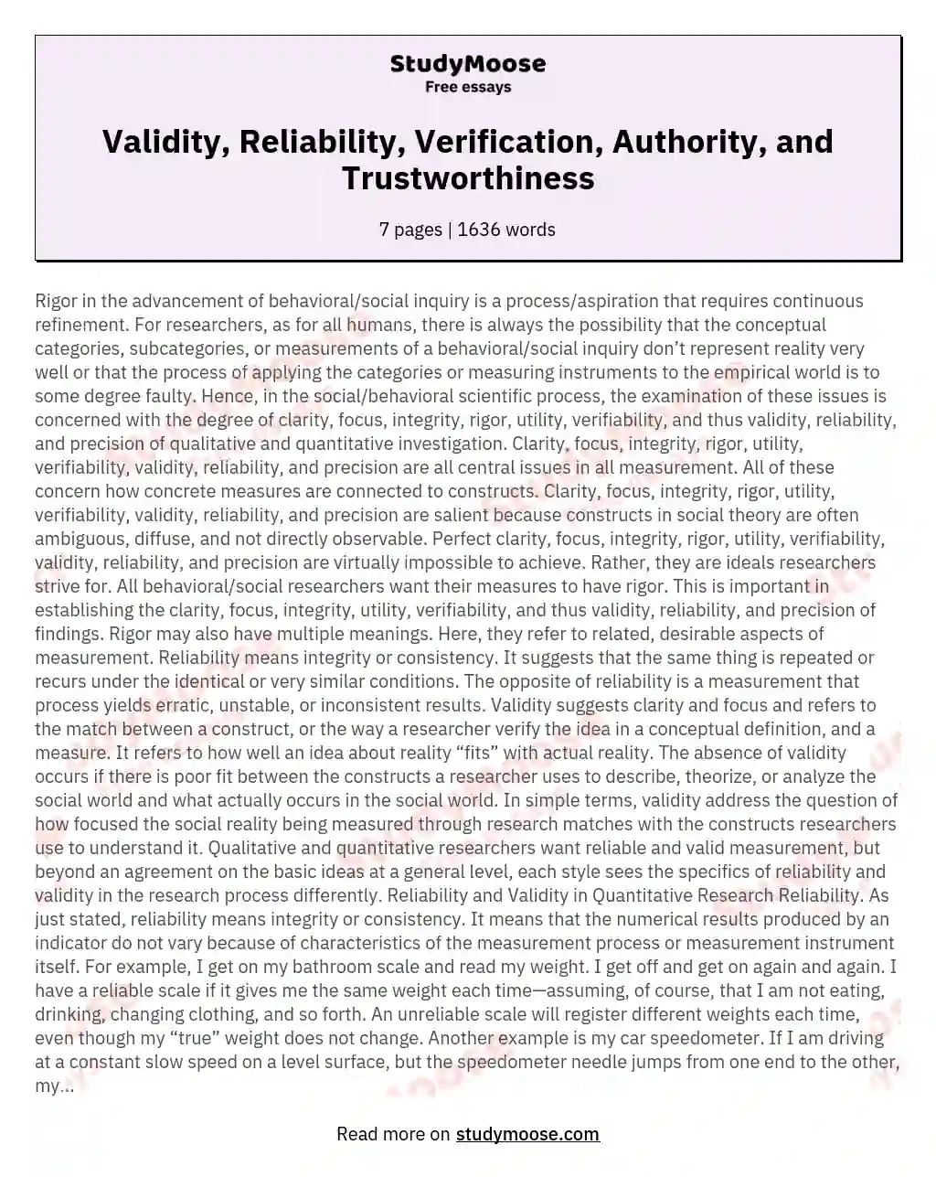 Validity, Reliability, Verification, Authority, and Trustworthiness