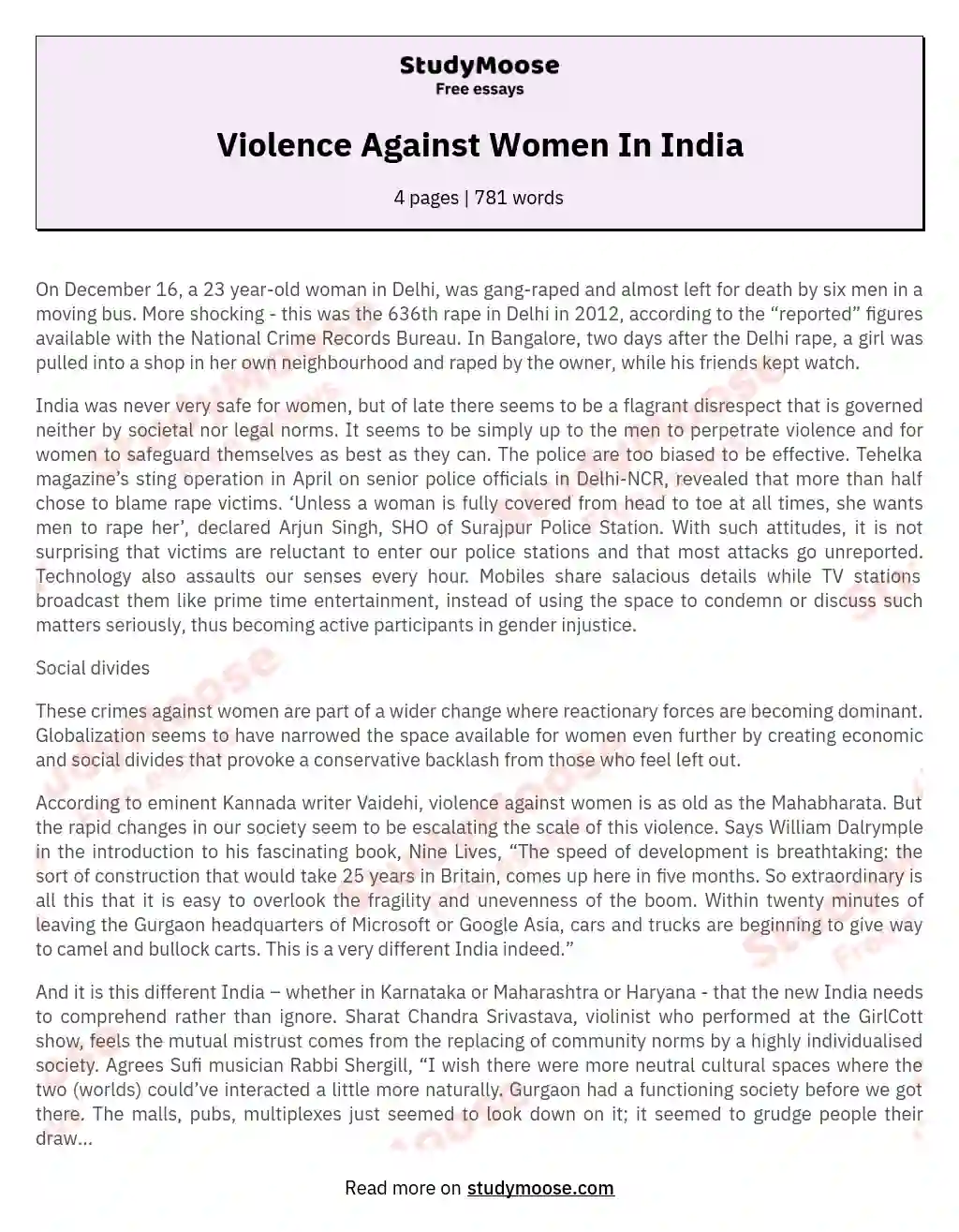 Violence Against Women In India essay