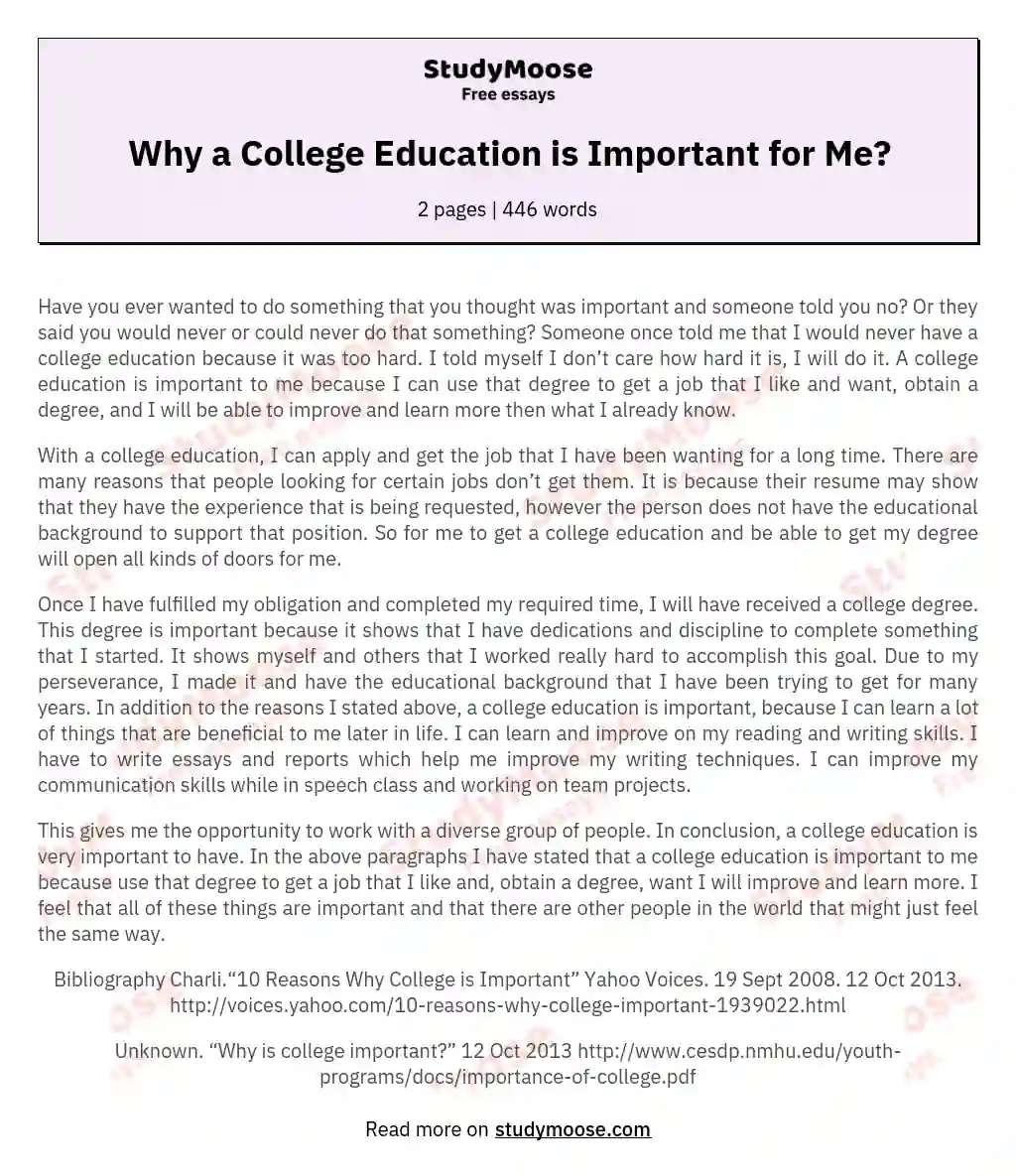 Why a College Education is Important for Me?
