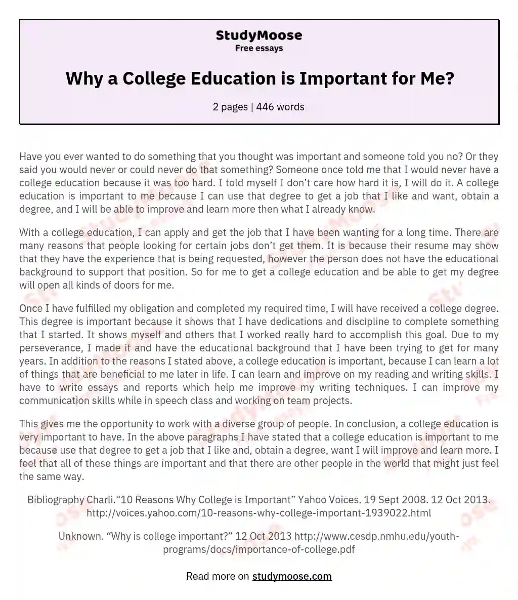 Why a College Education is Important for Me? essay