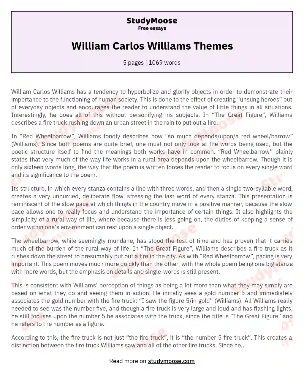 William Carlos Williams Themes essay