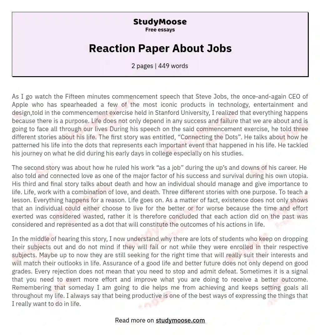 Reaction Paper About Jobs essay