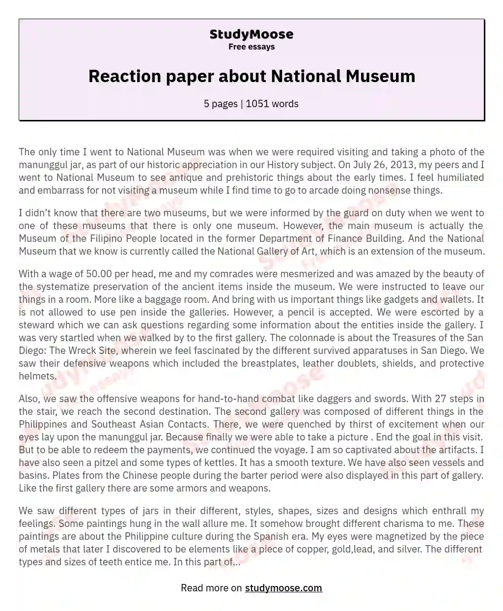 Reaction paper about National Museum essay