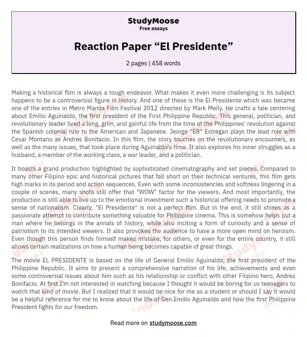 Reaction Paper “El Presidente” essay
