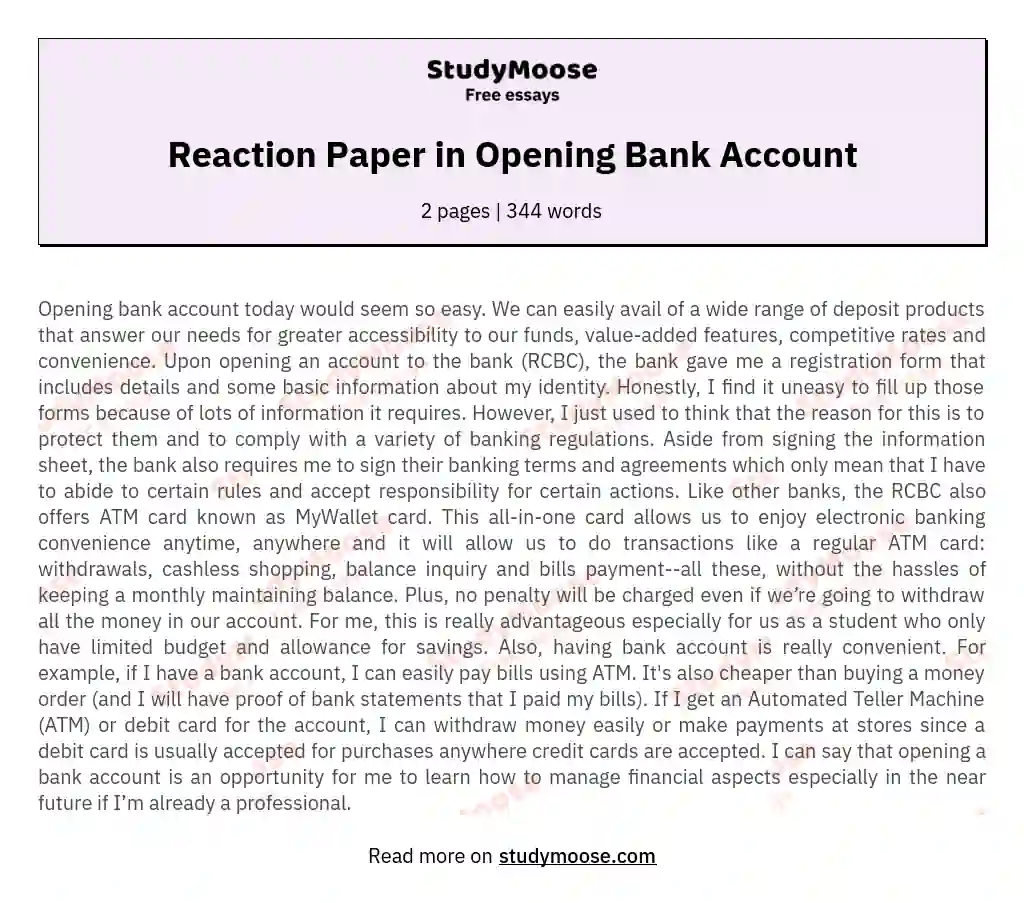 Reaction Paper in Opening Bank Account essay