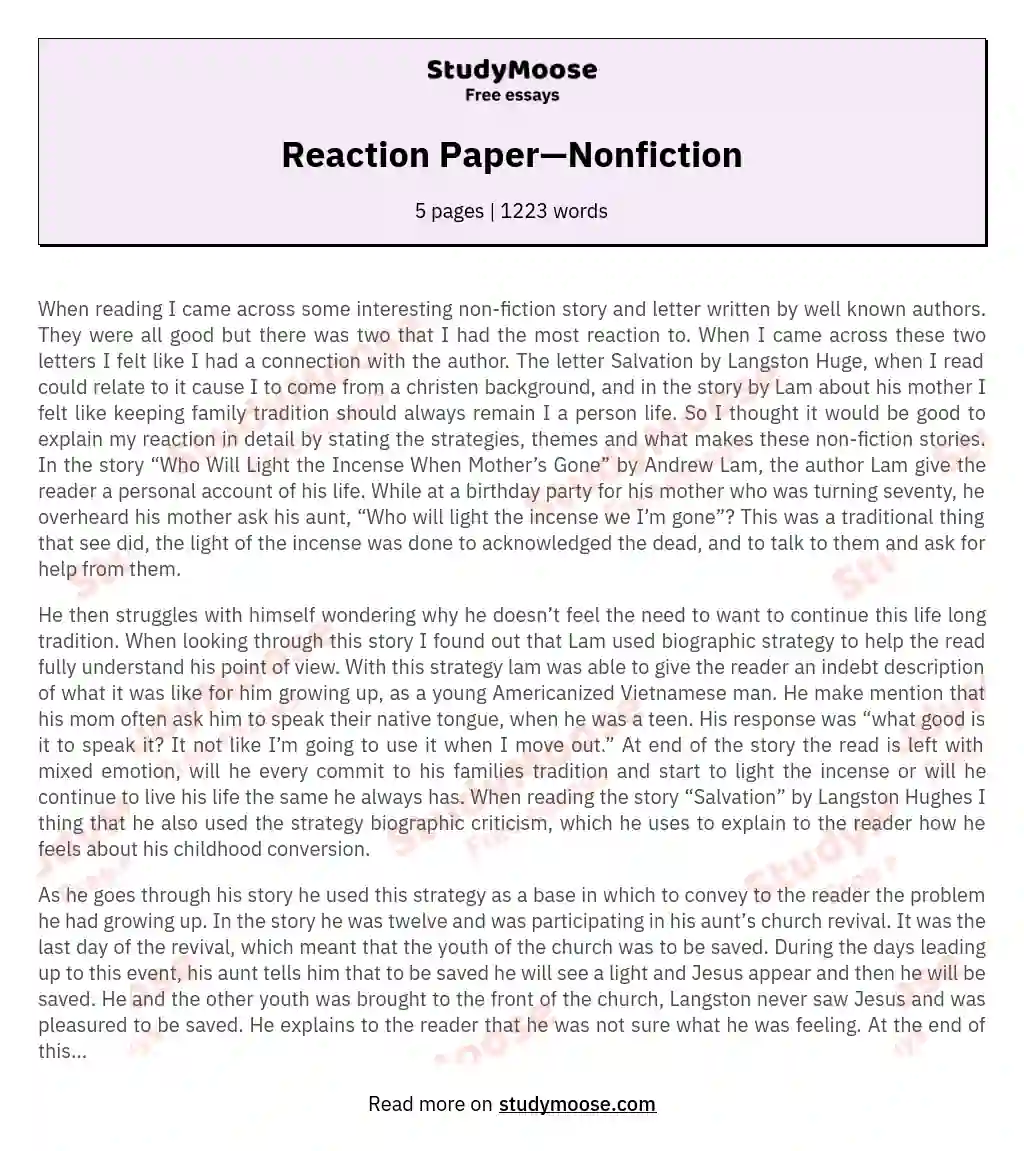 Reaction Paper—Nonfiction essay
