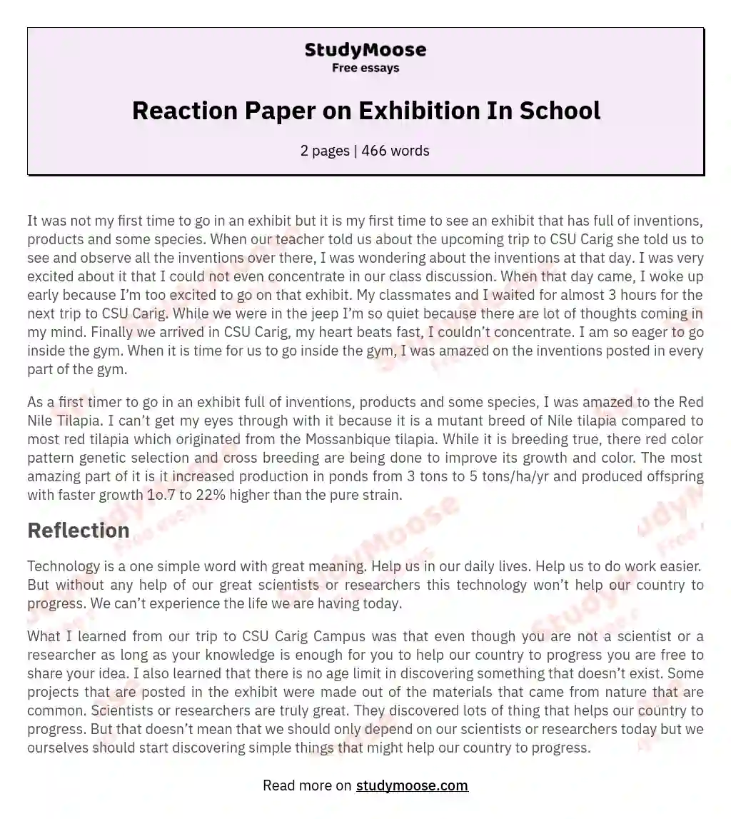 Reaction Paper on Exhibition In School