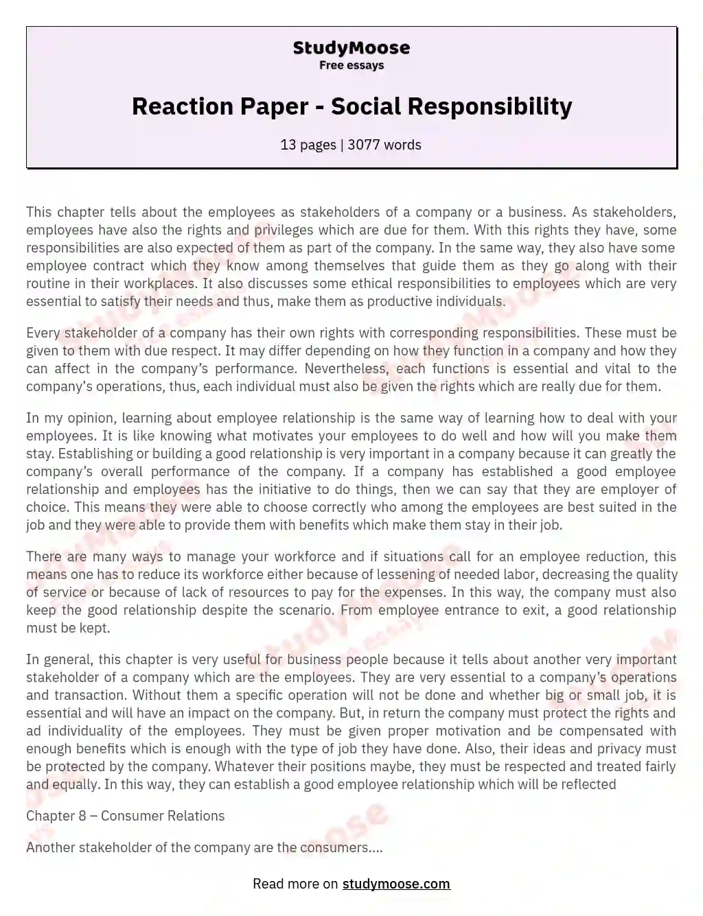 Reaction Paper - Social Responsibility essay