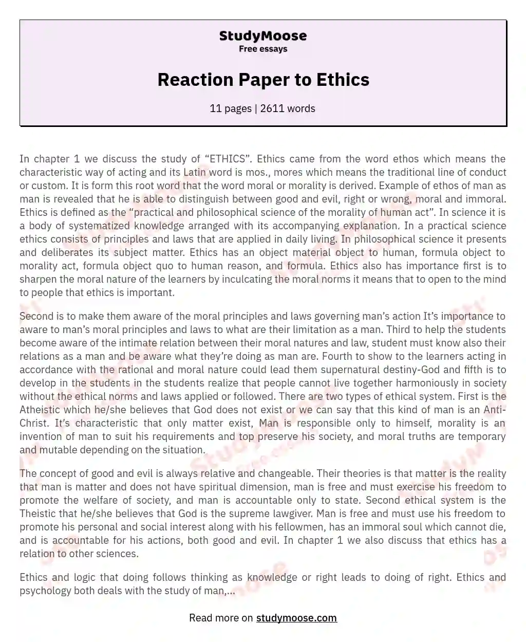 Reaction Paper to Ethics essay