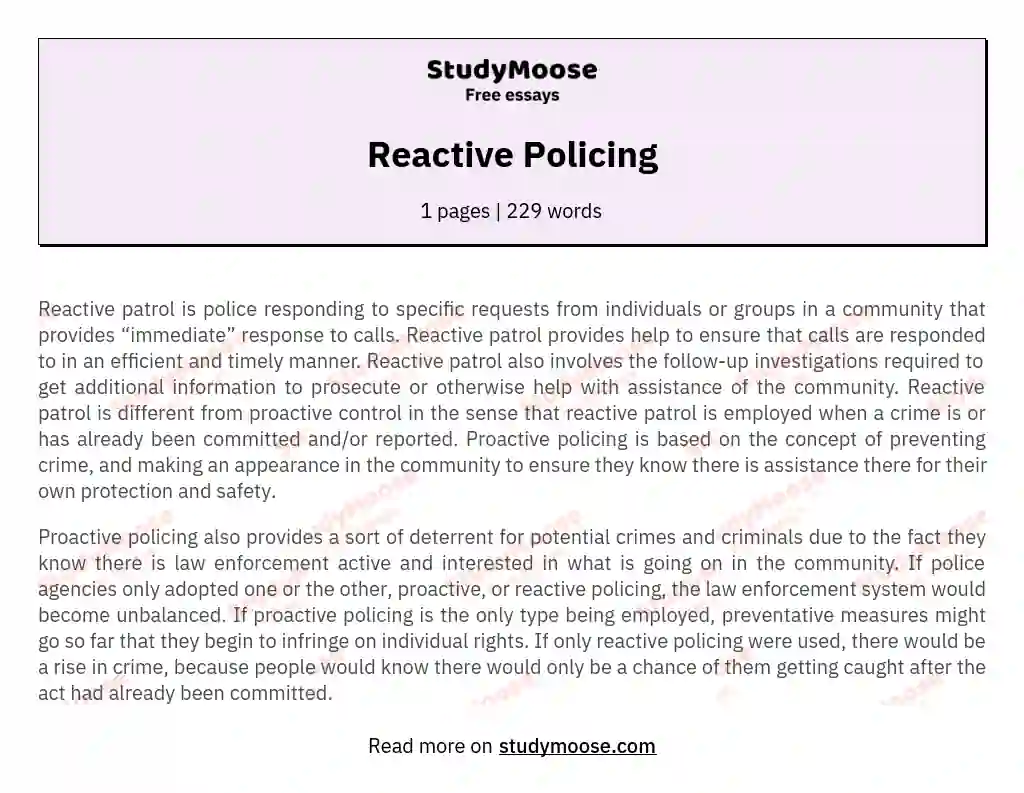 Balancing Reactive and Proactive Policing for Effective Law Enforcement essay