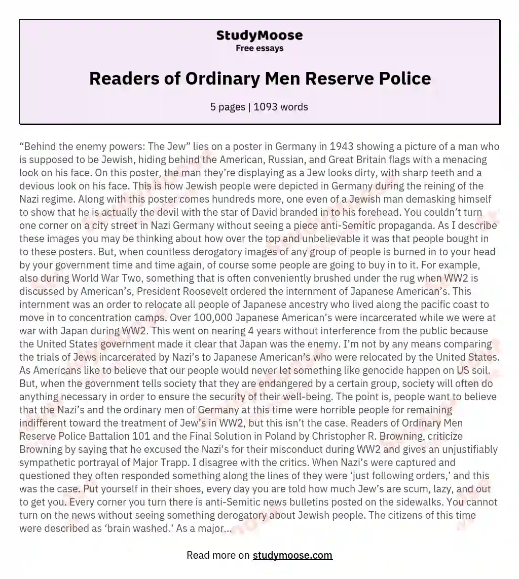 Readers of Ordinary Men Reserve Police essay