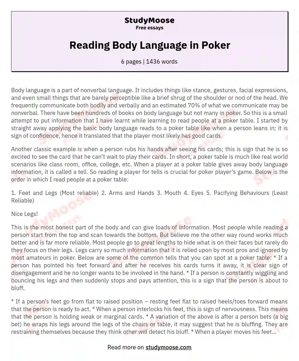 Reading Body Language in Poker essay
