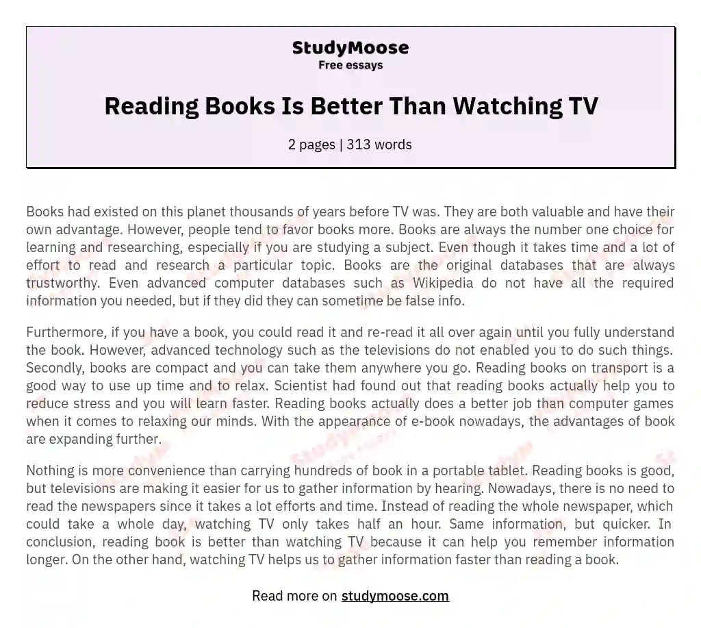 Reading Books Is Better Than Watching TV essay