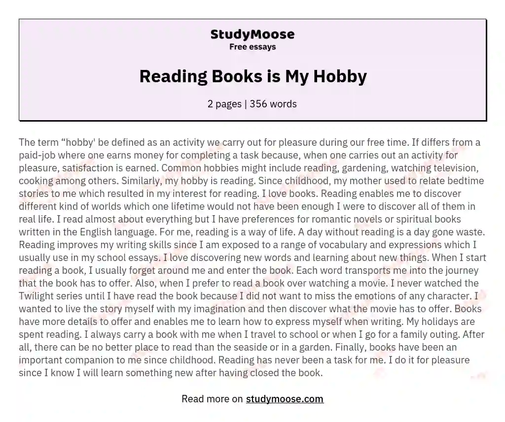 essay on reading of hobby