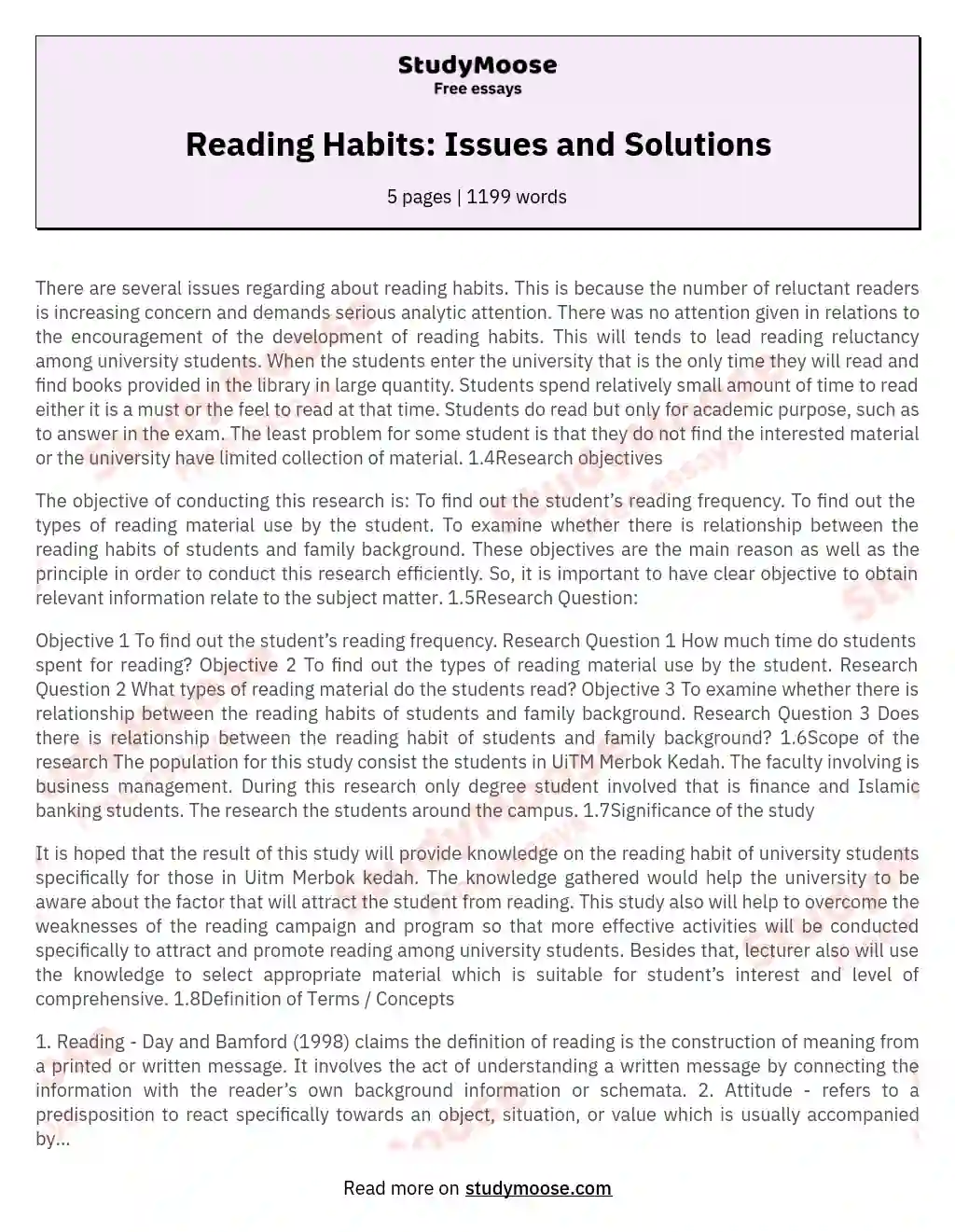 Reading Habits: Issues and Solutions essay