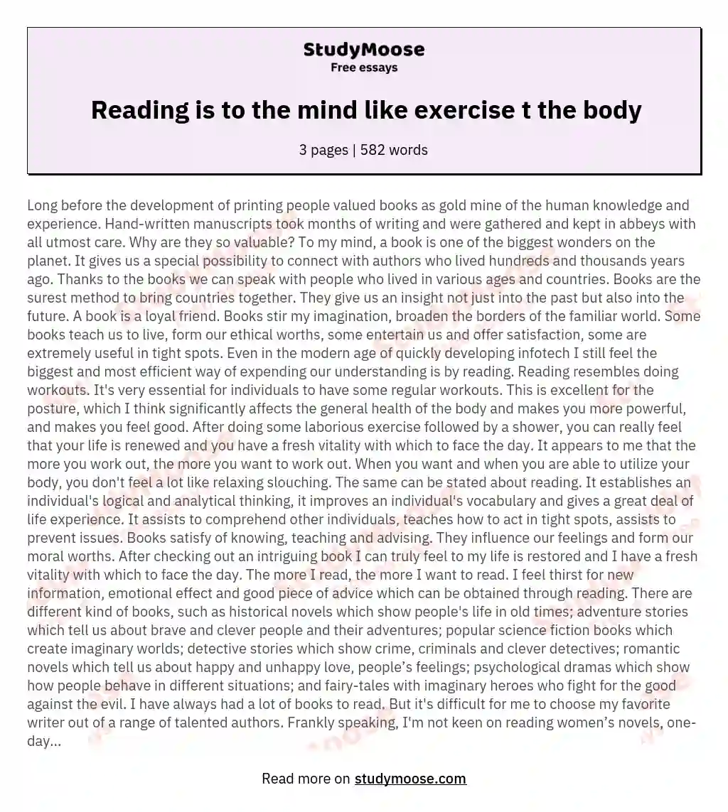 Reading is to the mind like exercise t the body essay