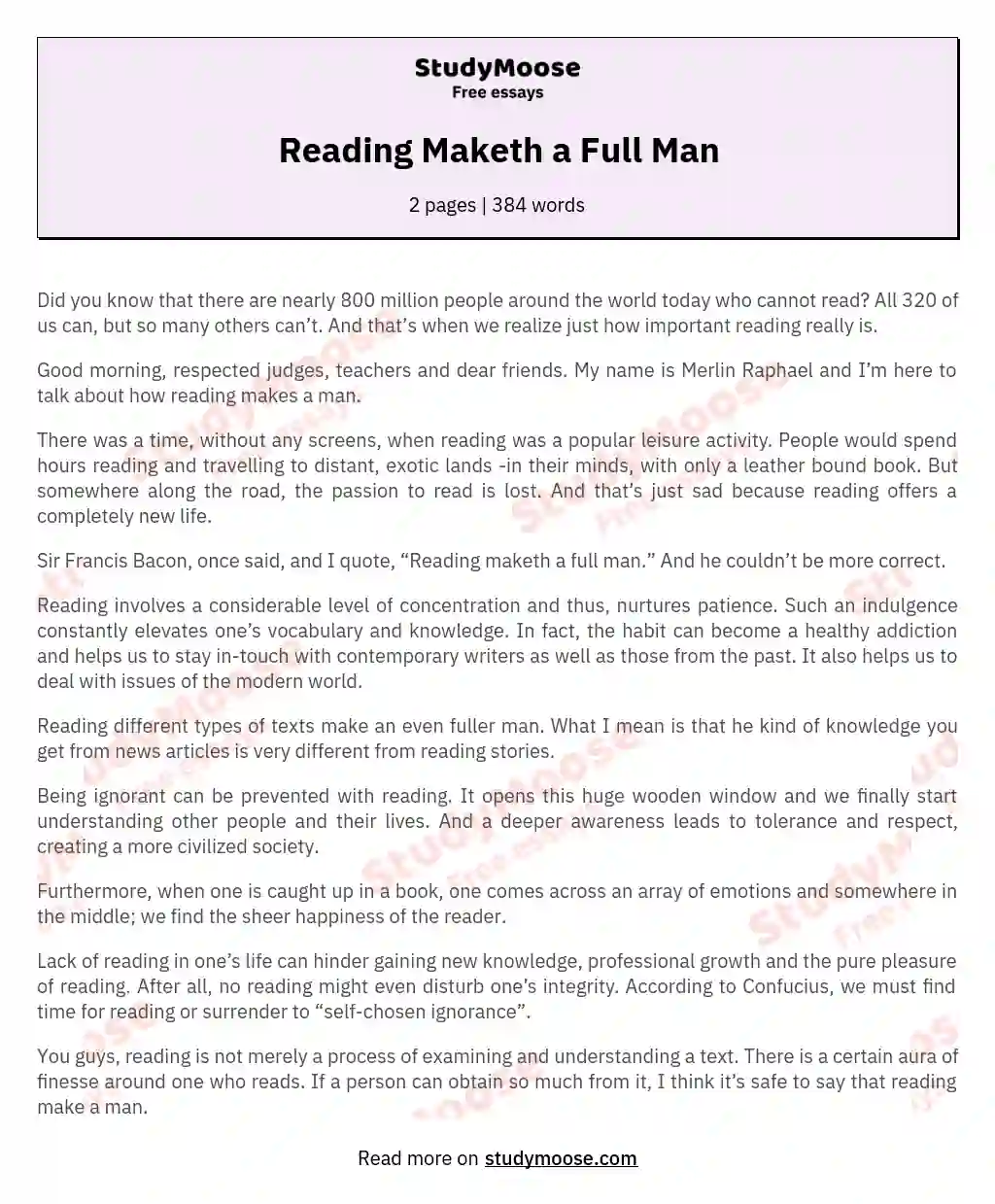 Reading Maketh a Full Man essay