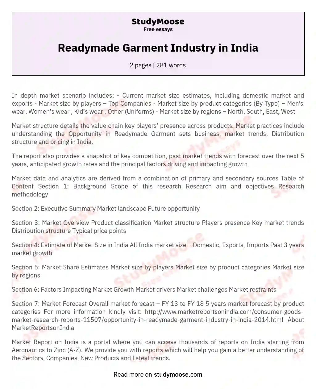 Readymade Garment Industry in India essay
