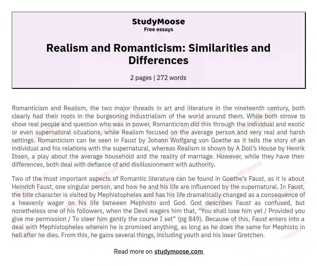 Realism and Romanticism: Similarities and Differences essay