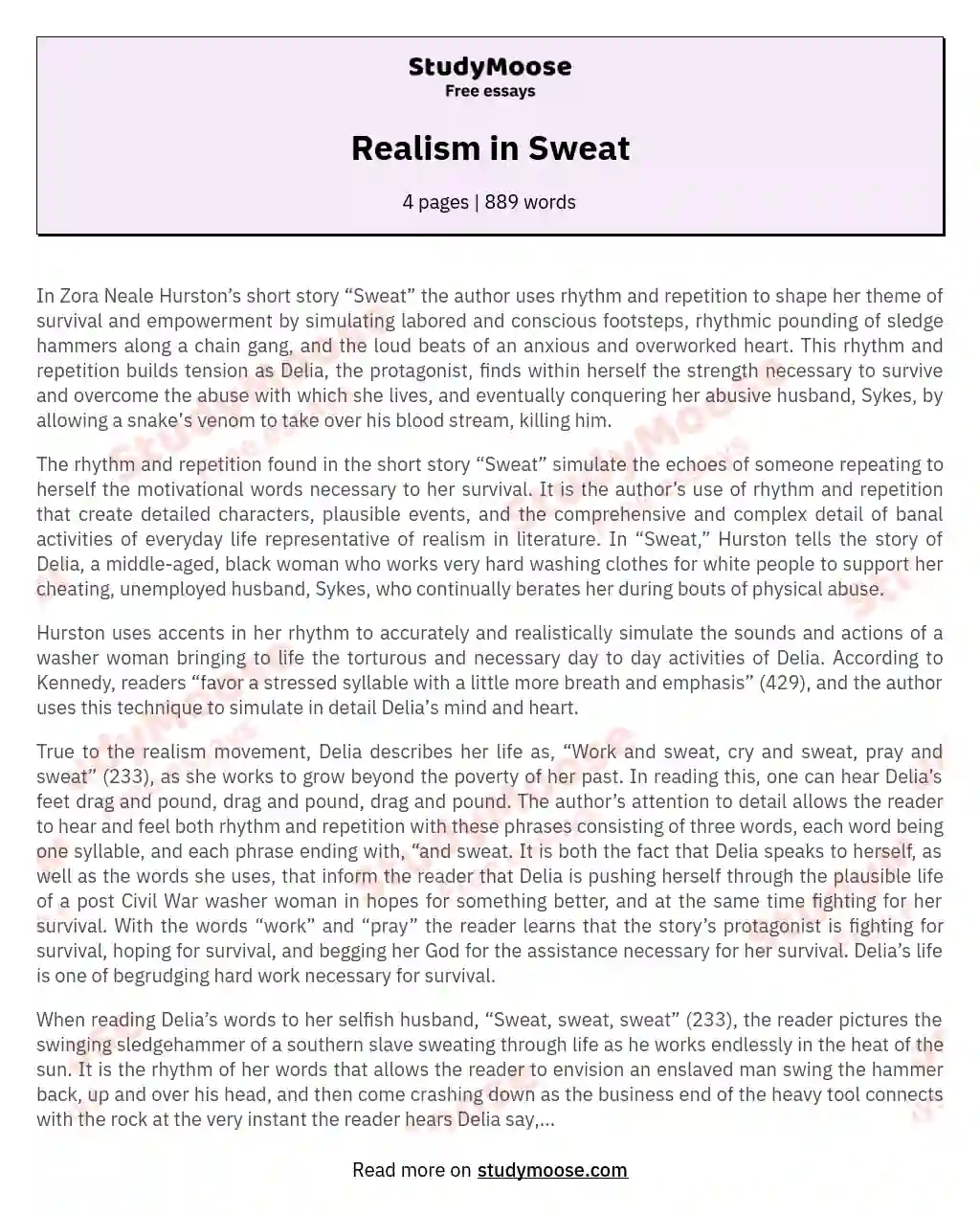 Realism in Sweat essay