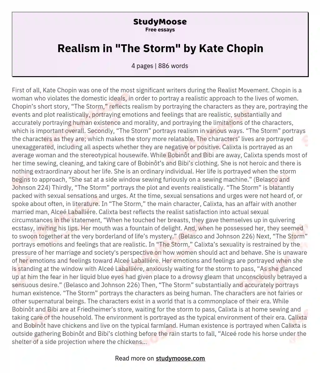 Realism in "The Storm" by Kate Chopin essay