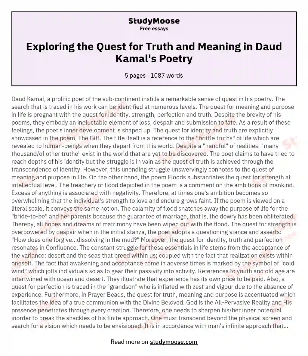 Exploring the Quest for Truth and Meaning in Daud Kamal's Poetry essay