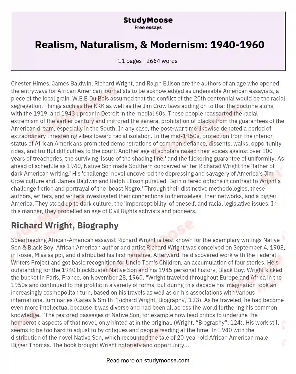  Realism, Naturalism, & Modernism: 1940-1960