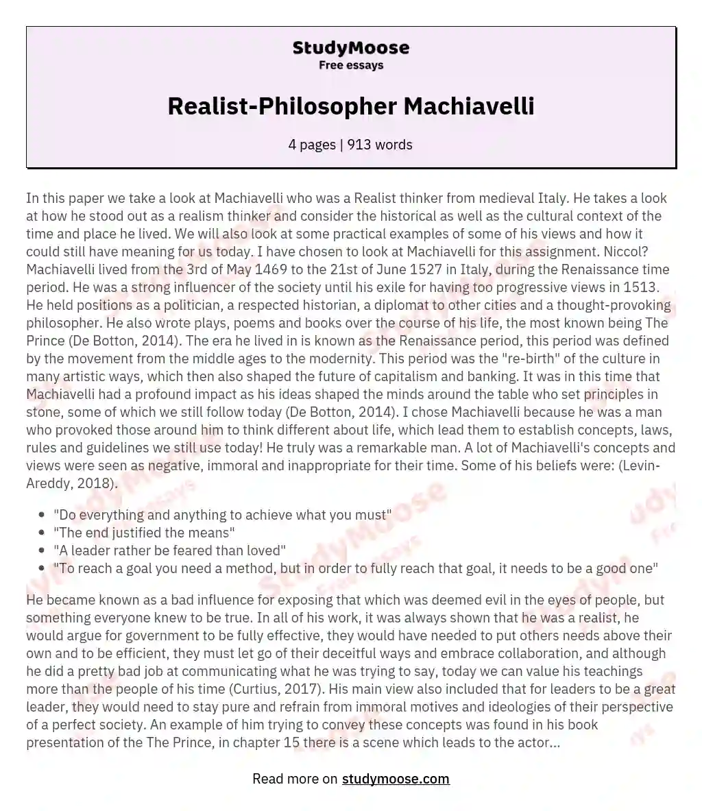 Realist-Philosopher Machiavelli