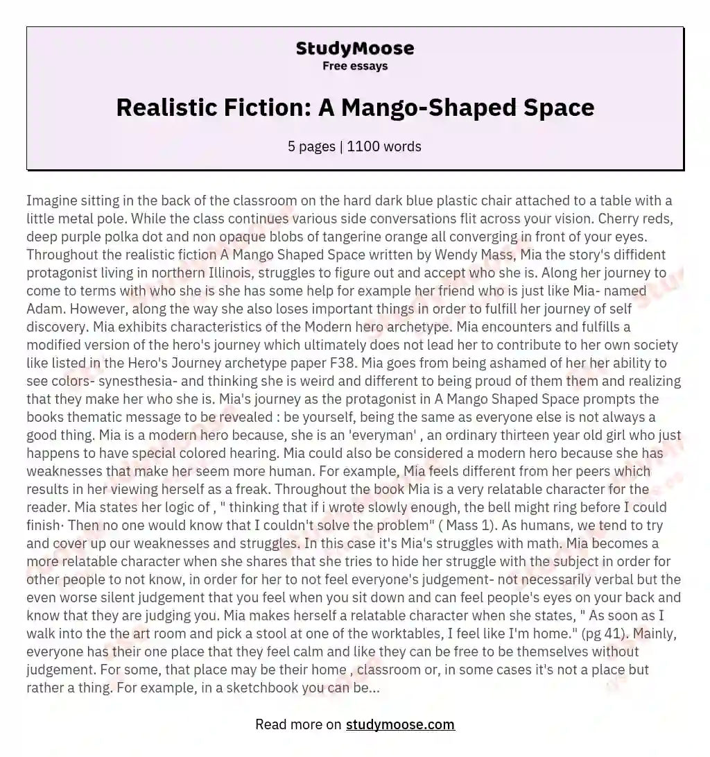 Realistic Fiction: A Mango-Shaped Space essay