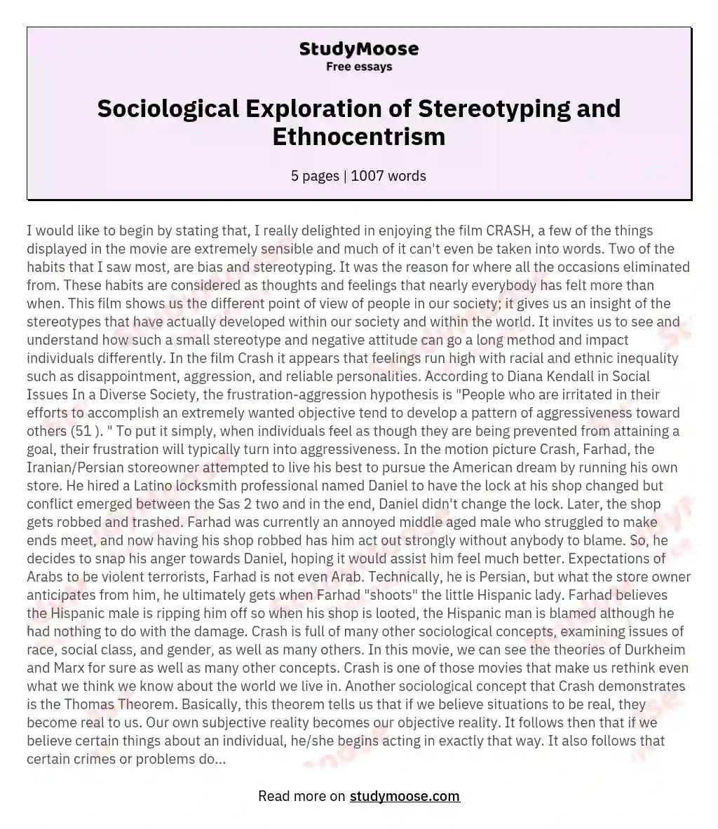 Sociological Exploration of Stereotyping and Ethnocentrism essay