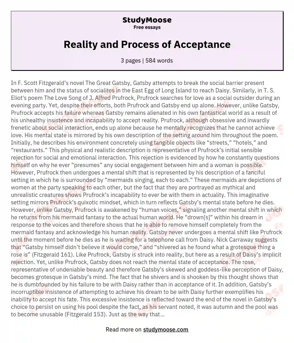 Reality and Process of Acceptance essay
