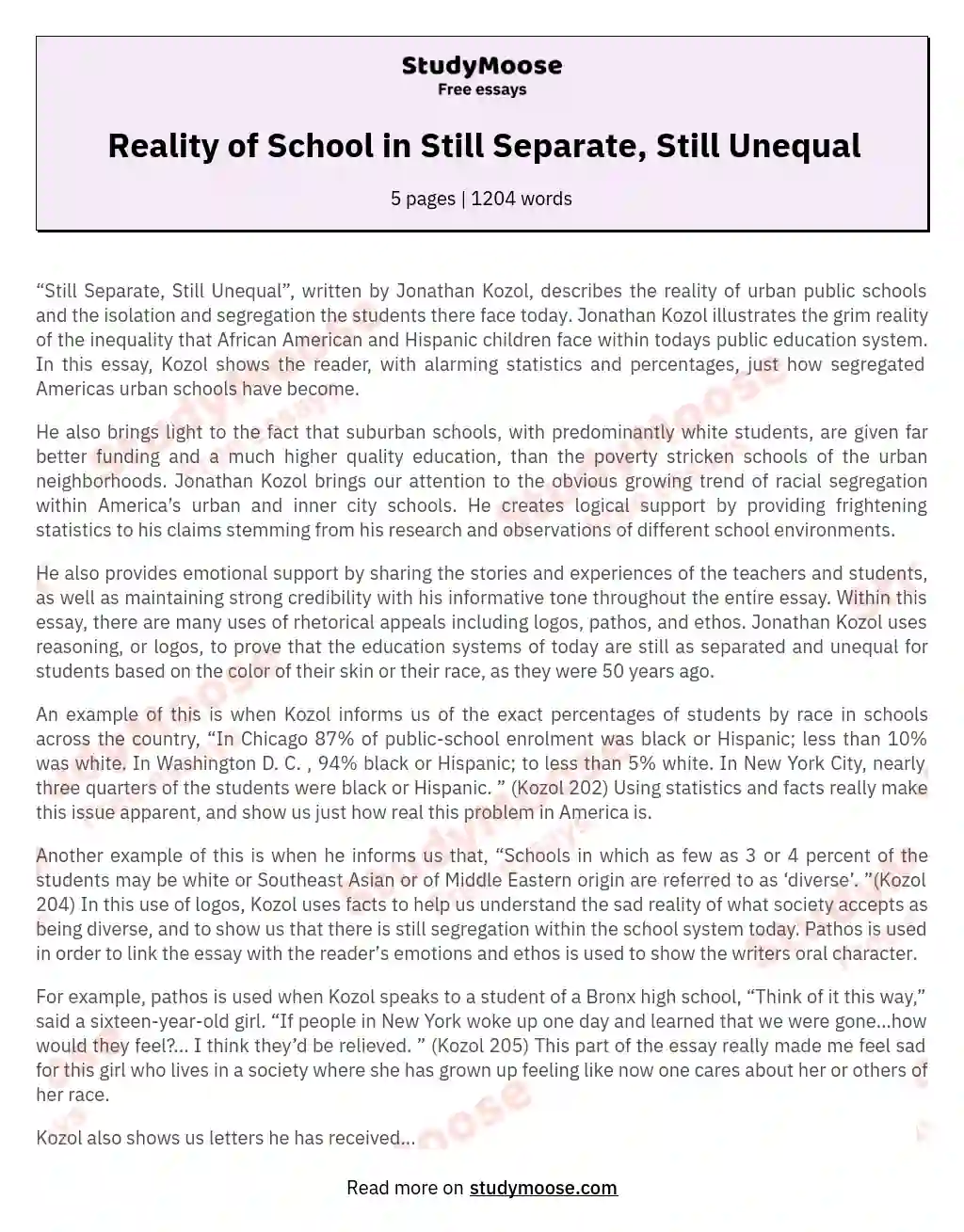 Reality of School in Still Separate, Still Unequal