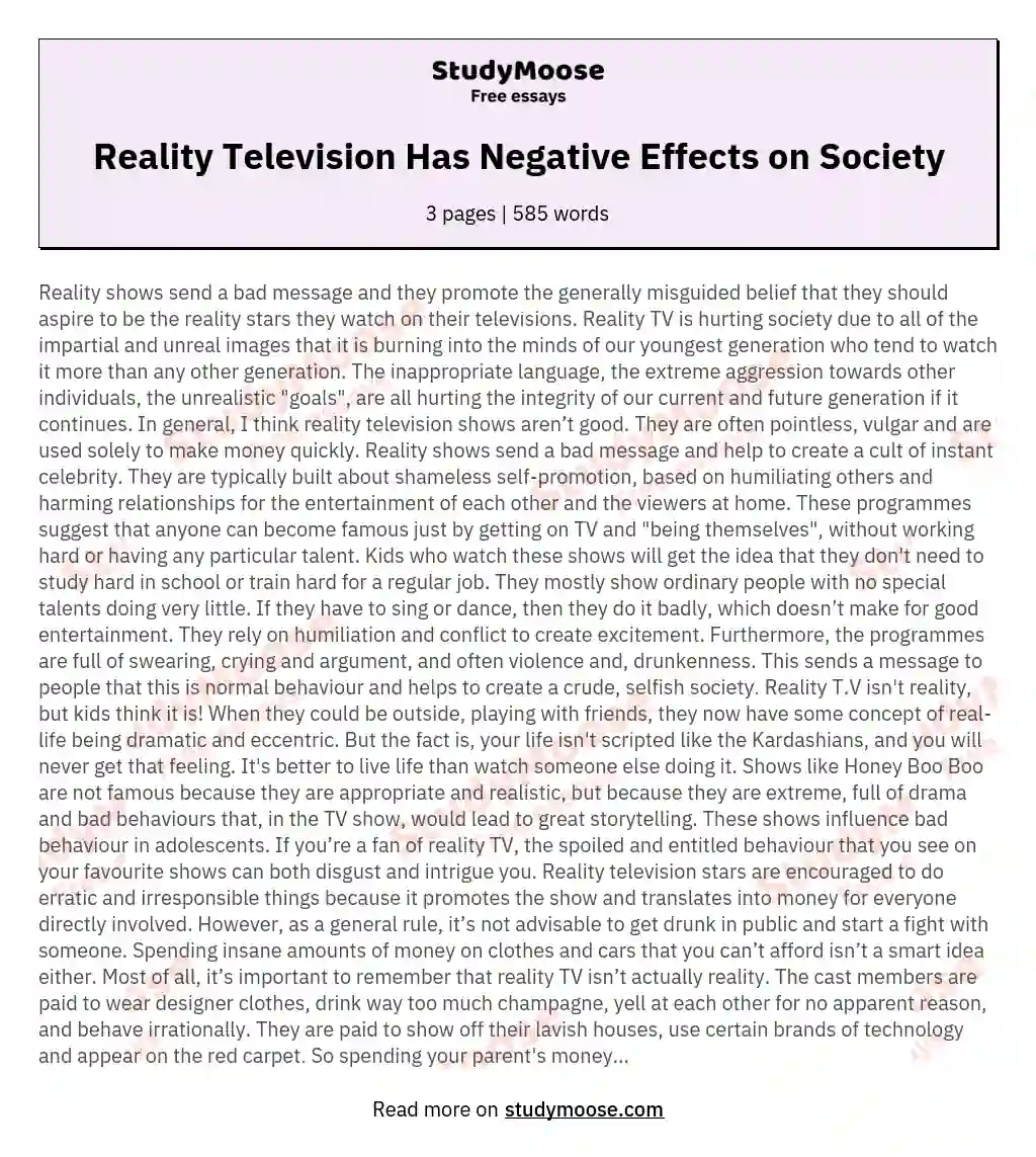 why reality tv is bad essay