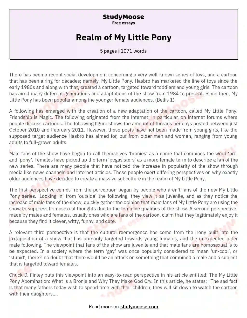 Realm of My Little Pony Free Essay Example
