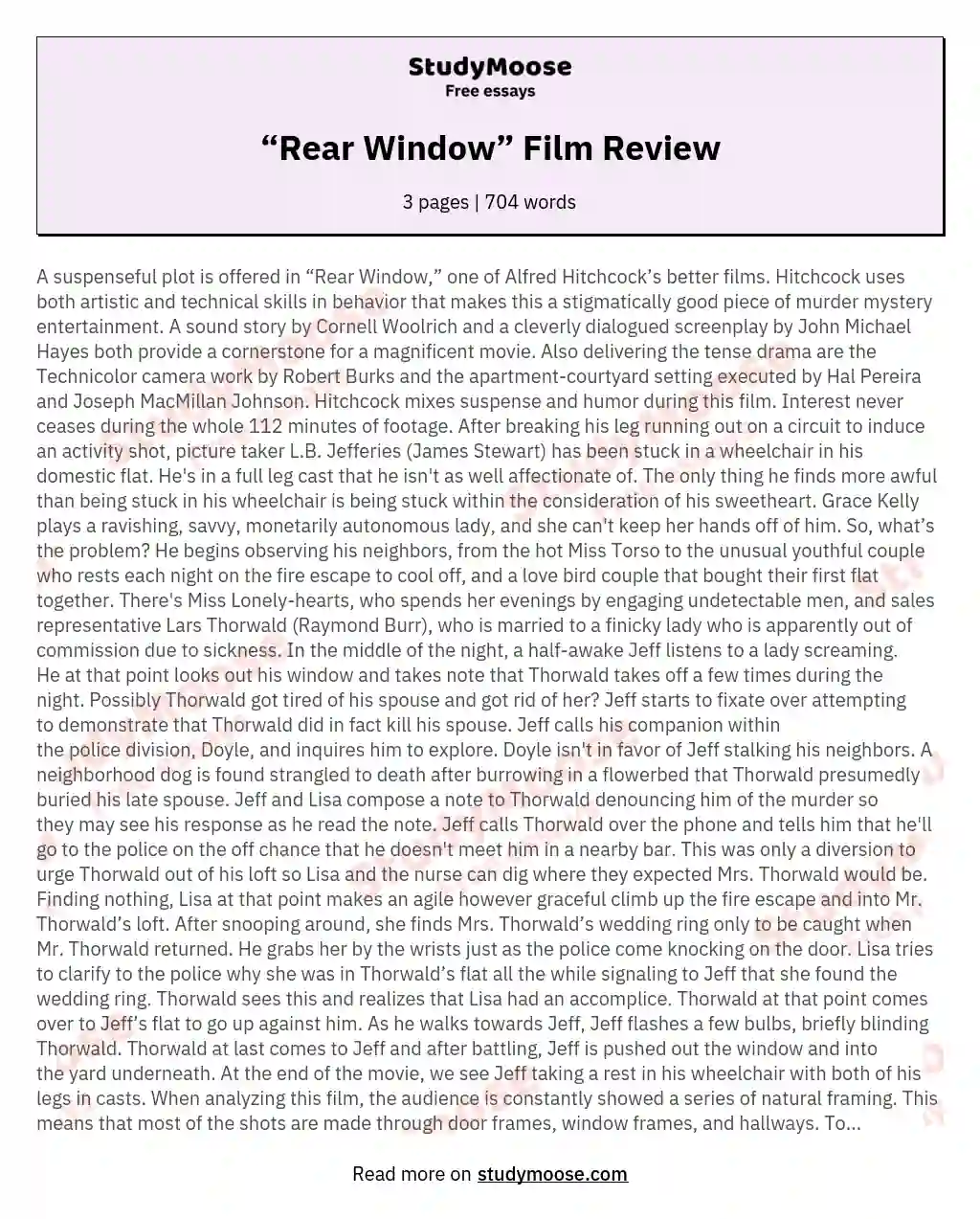 “Rear Window” Film Review essay