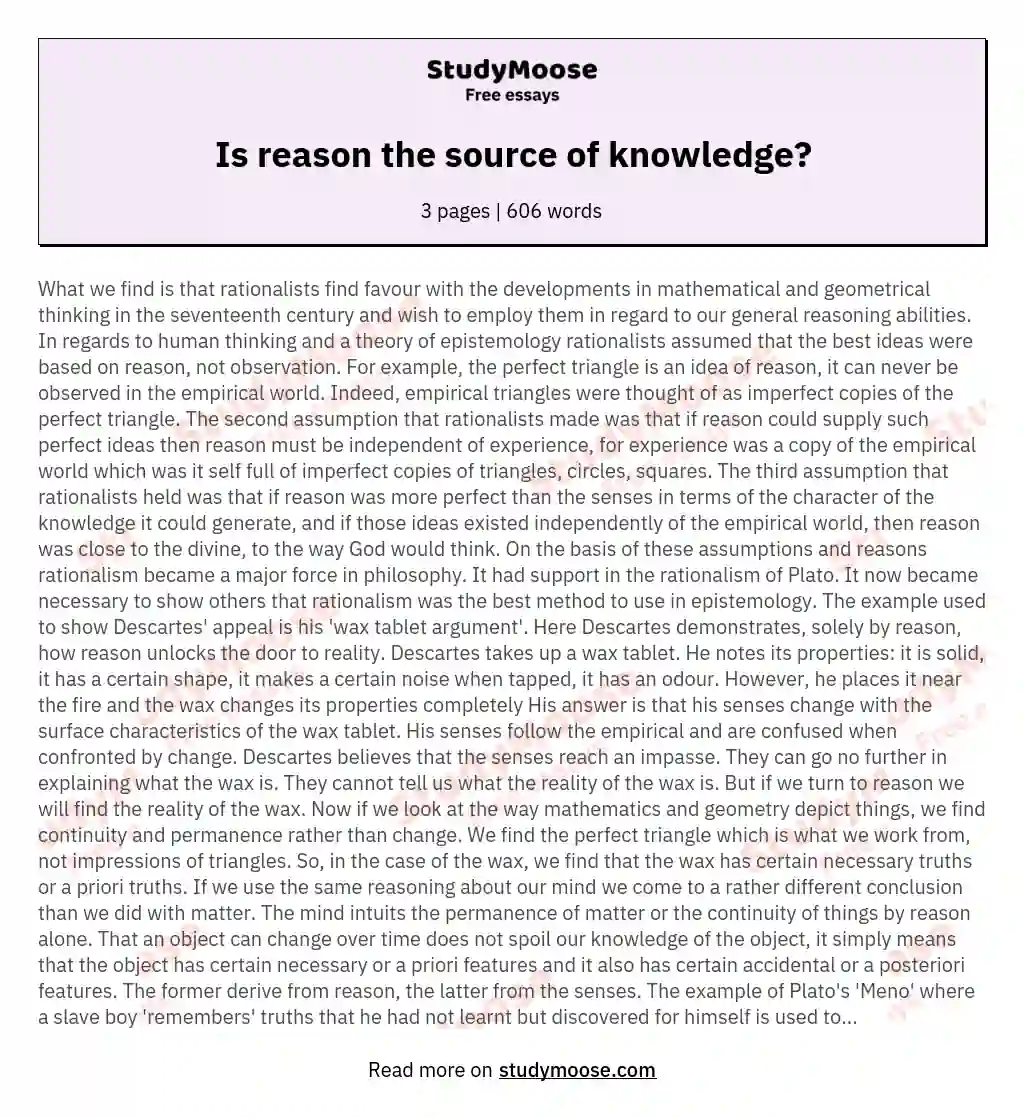 Is reason the source of knowledge? essay