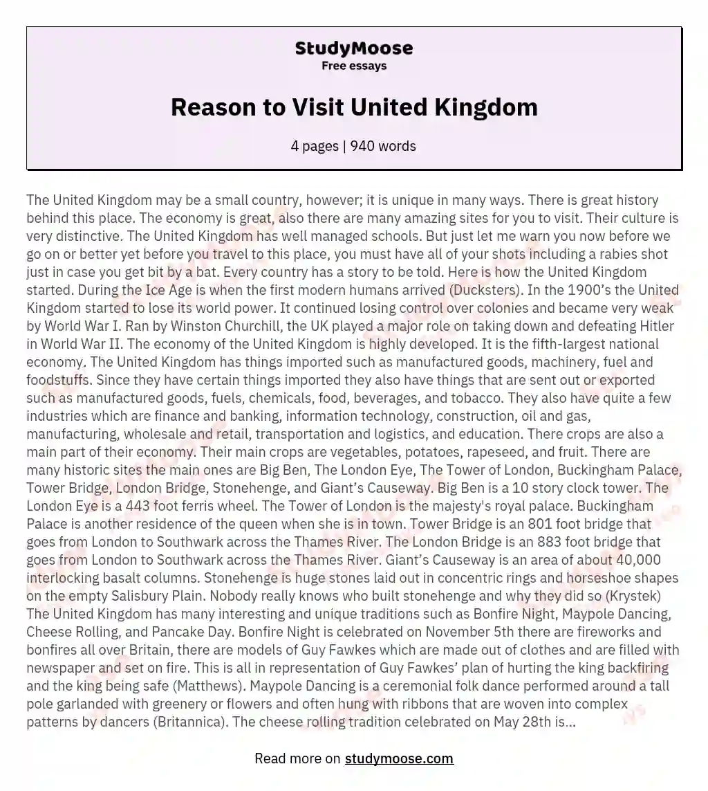 Reason to Visit United Kingdom
