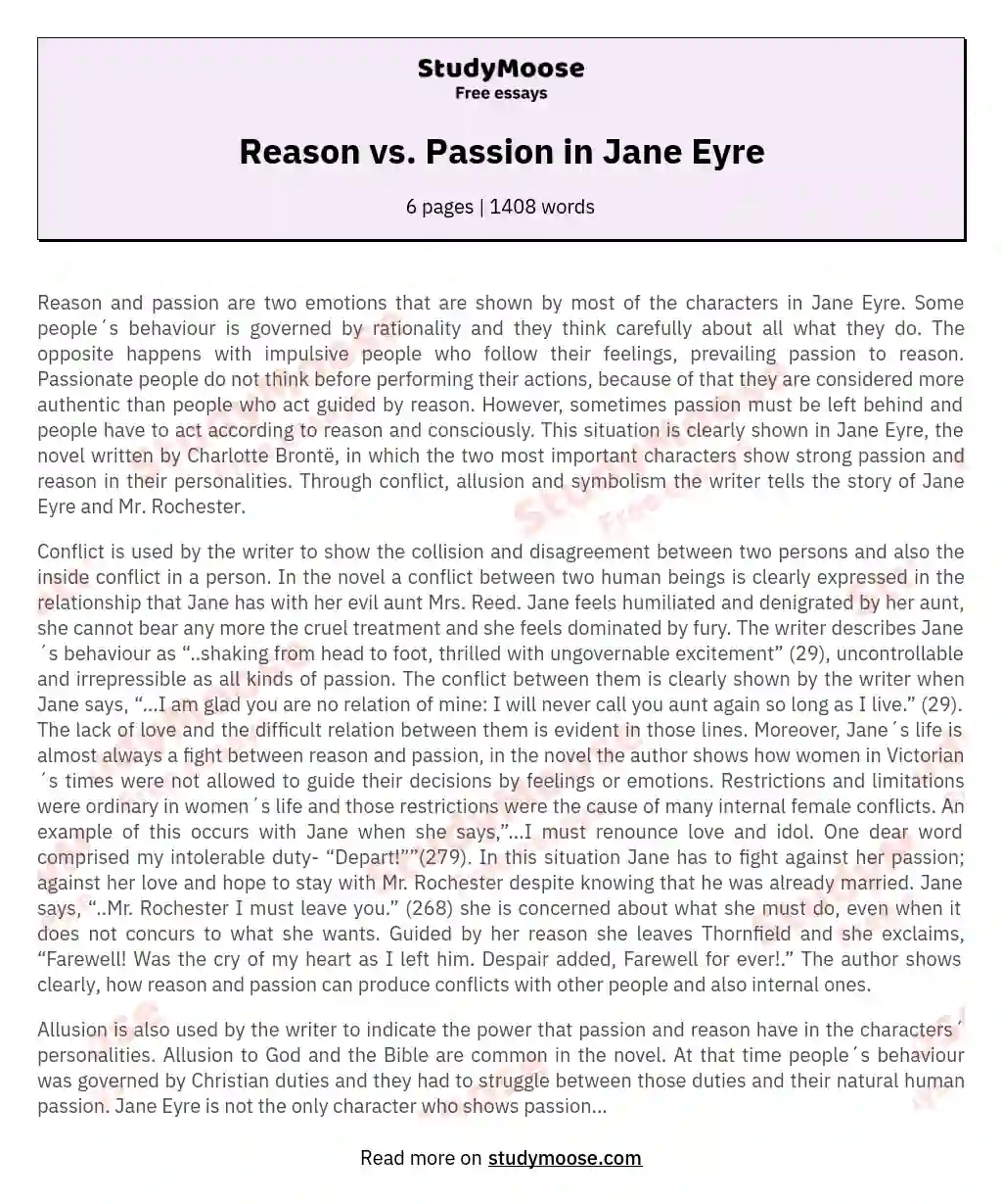 Reason vs. Passion in Jane Eyre essay