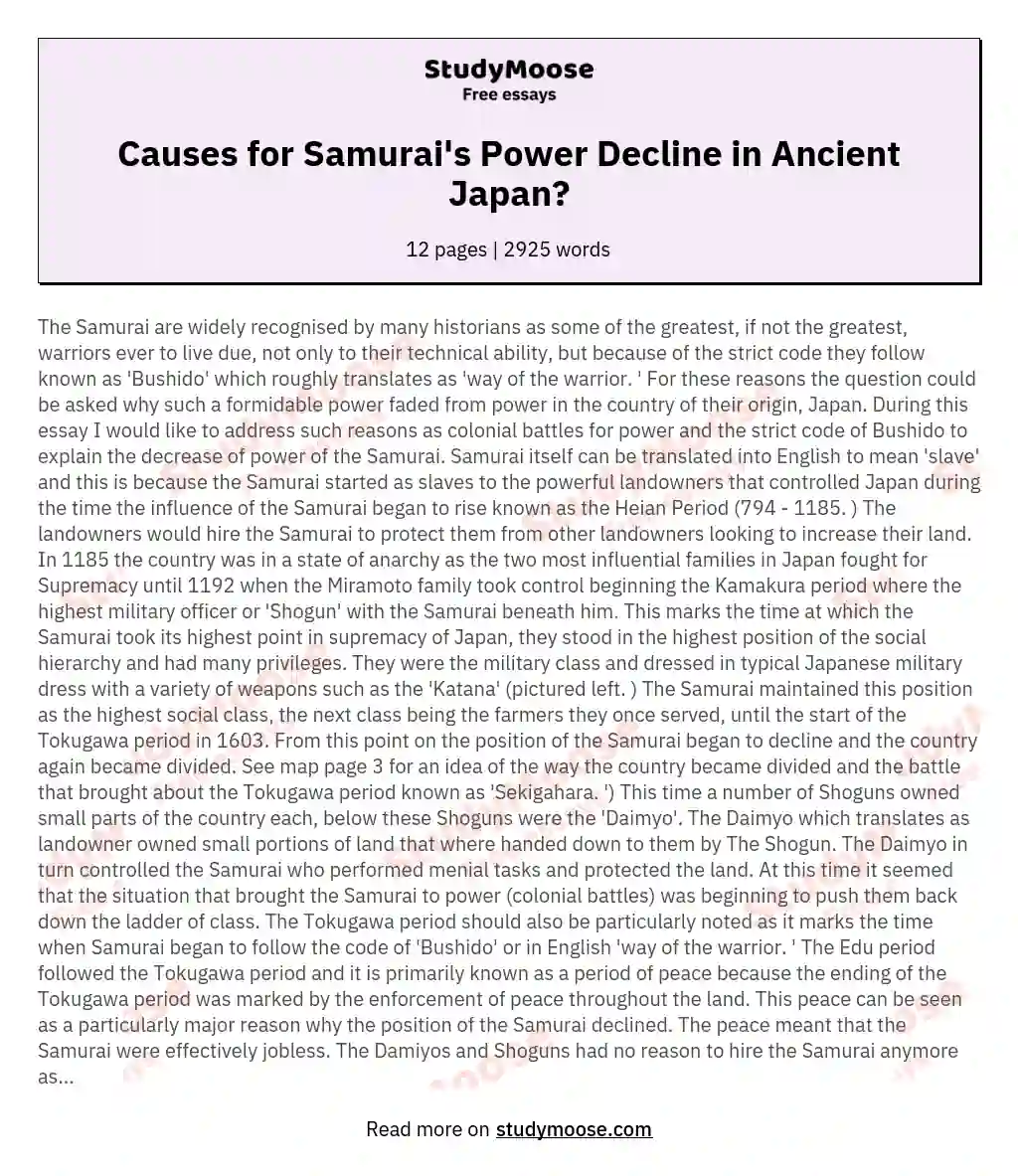 Causes for Samurai's Power Decline in Ancient Japan? essay