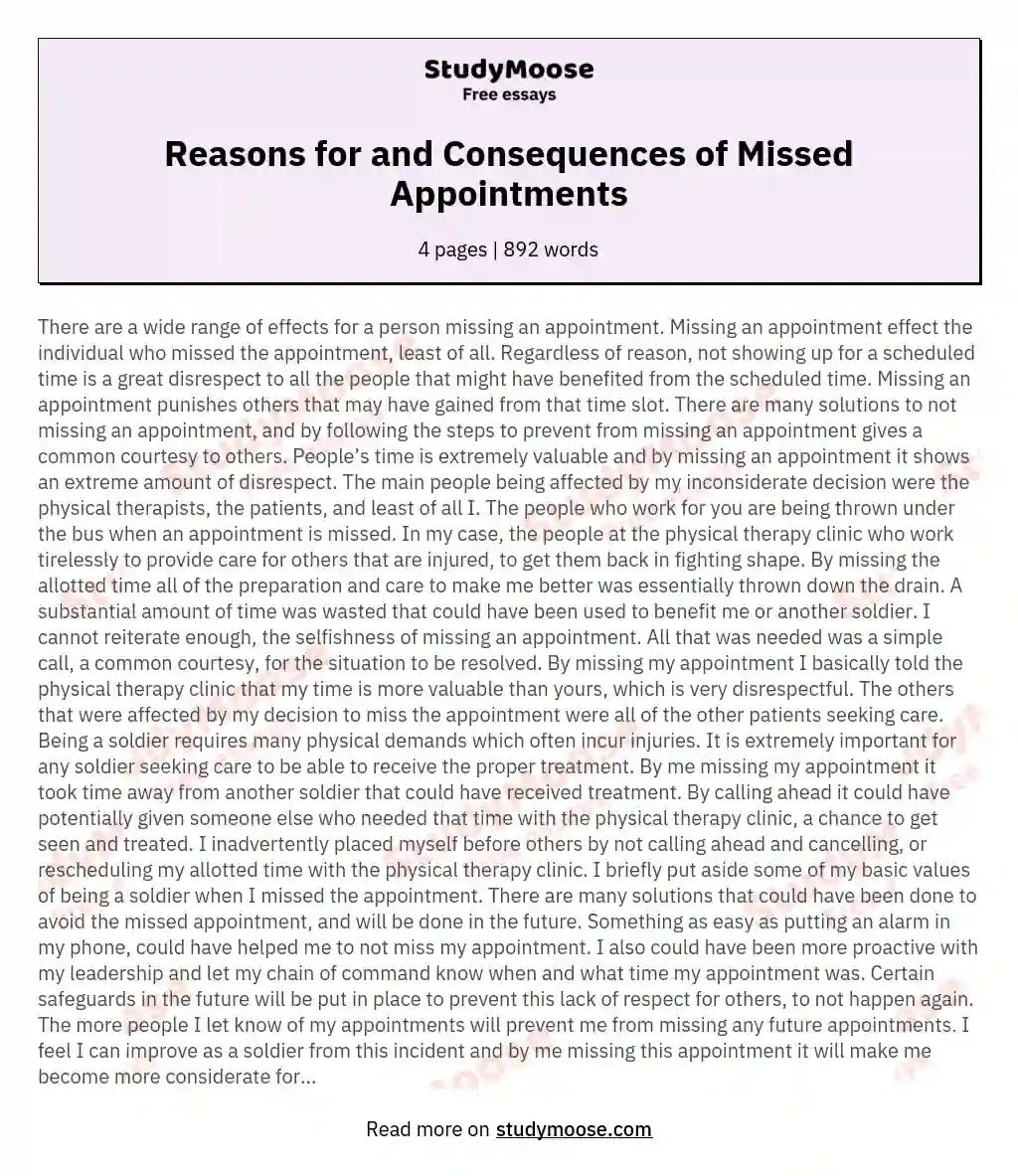 Reasons for and Consequences of Missed Appointments