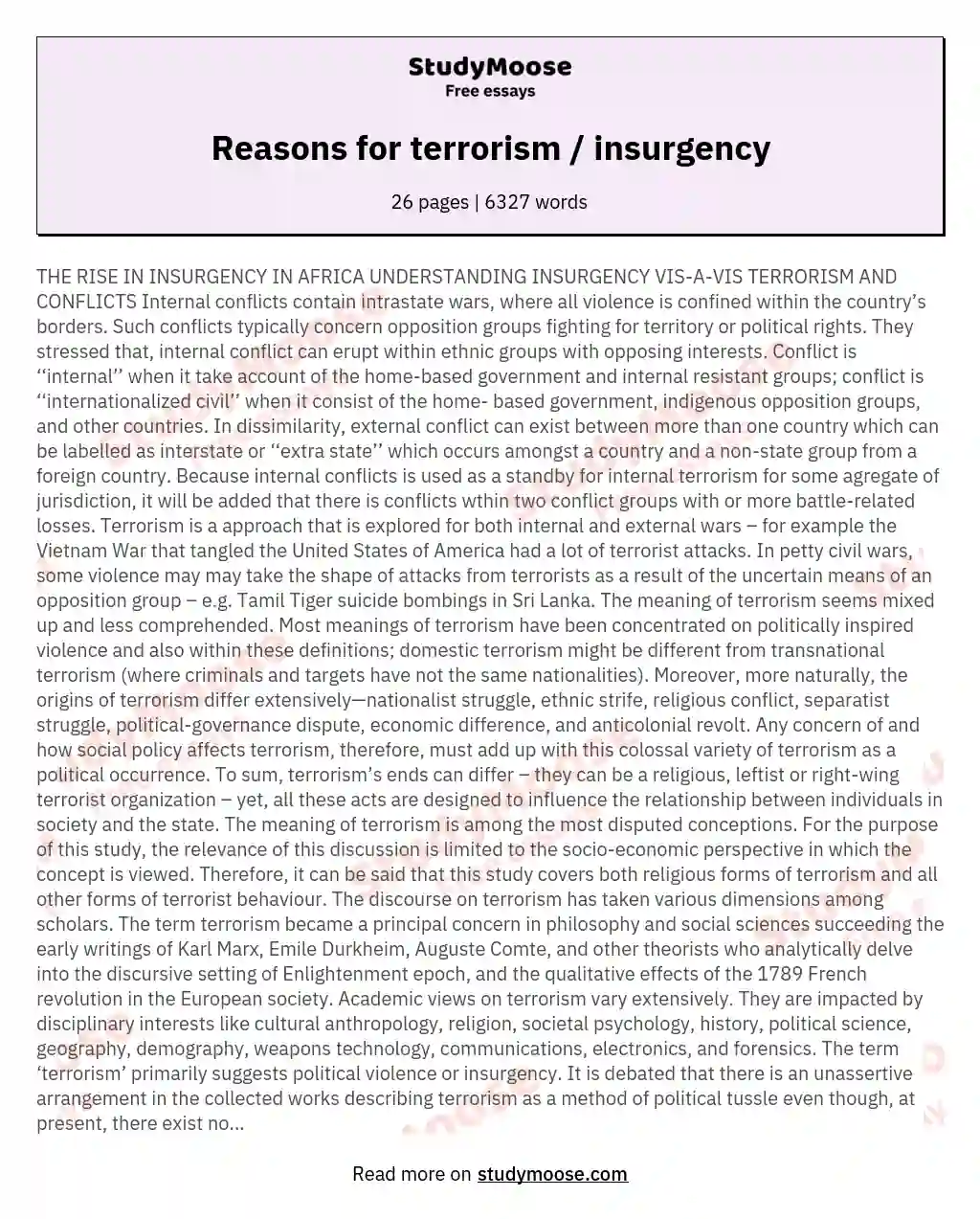 Reasons for terrorism / insurgency essay