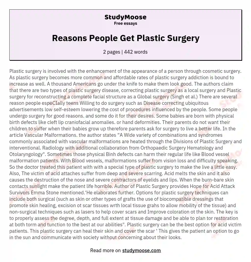 Reasons People Get Plastic Surgery essay