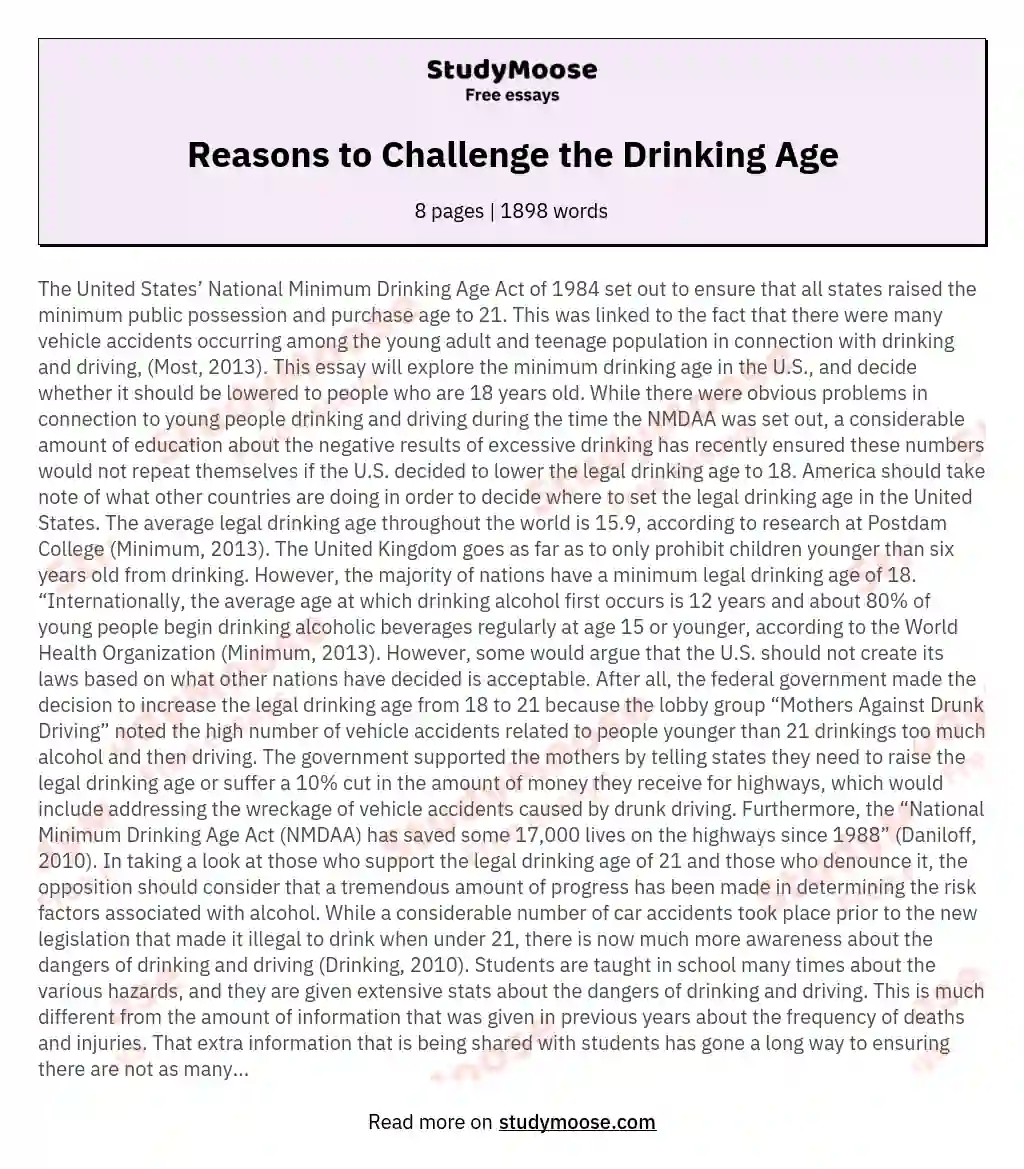 Reasons to Challenge the Drinking Age essay