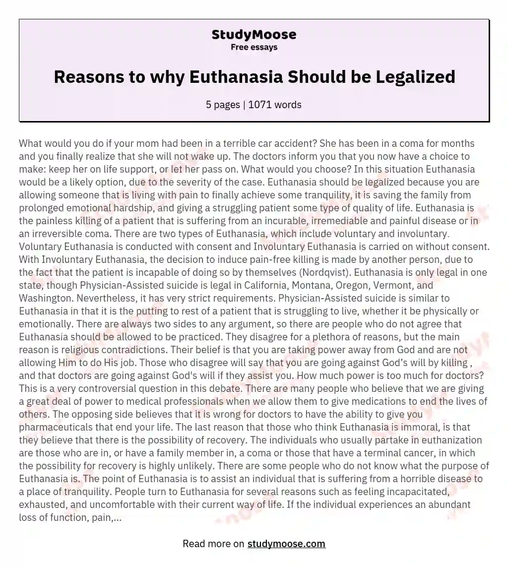 Reasons to why Euthanasia Should be Legalized